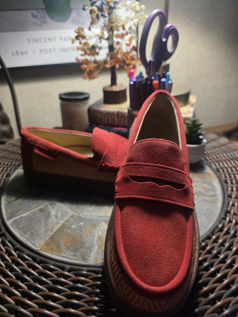 Revitalign Sz 7B MALIBU OUTER BANKS Red Slip On Suede & Raffia Sneakers Loafers